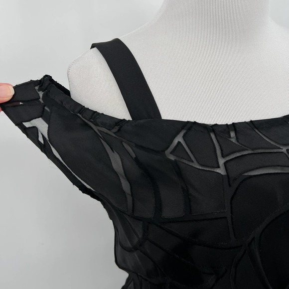 THAKOON Dress Womens Medium Black Off the Shoulder Gathered front Burn Out Satin - Picture 13 of 13